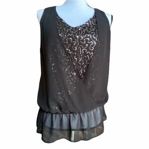 BCX Black Chiffon Sequin Blouse  NWT Size M